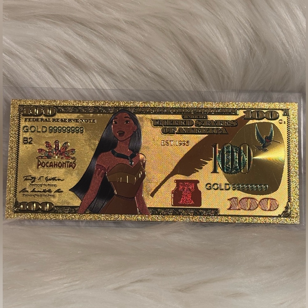 24k gold foil plated Pocahontas Banknote Disney Collectible